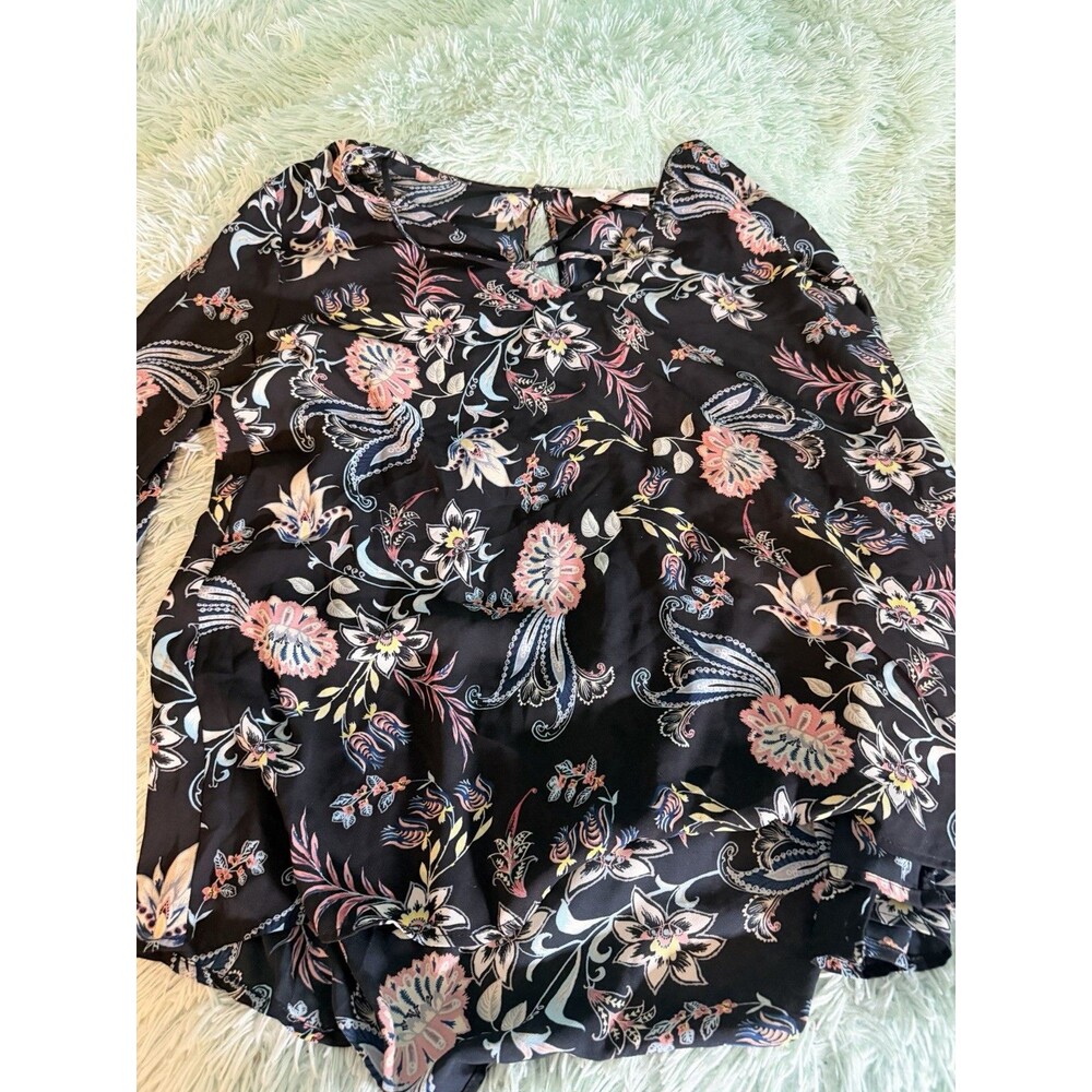 Lush Cross Front Floral Black Flower Faux Hi Low Blouse Size M Nordstroms Flow